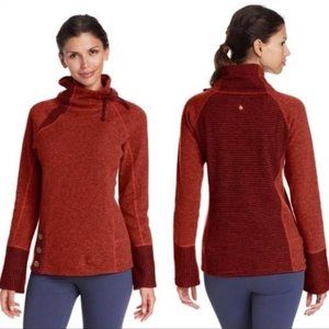 Prana Burnt Orange Lucia Wool Blend Cowl Neck Herringbone Sweater, Size M